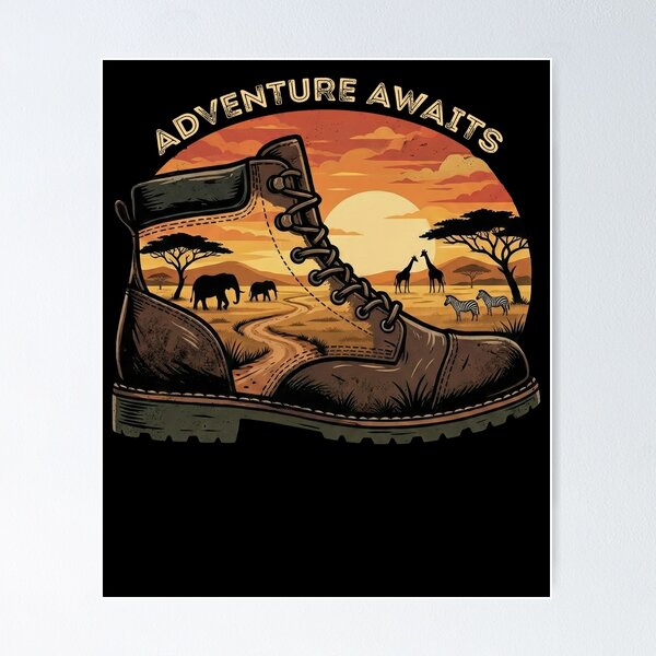 Item preview, Adventure Awaits Safari Hiking Boot Wildlife designed and sold by d247.