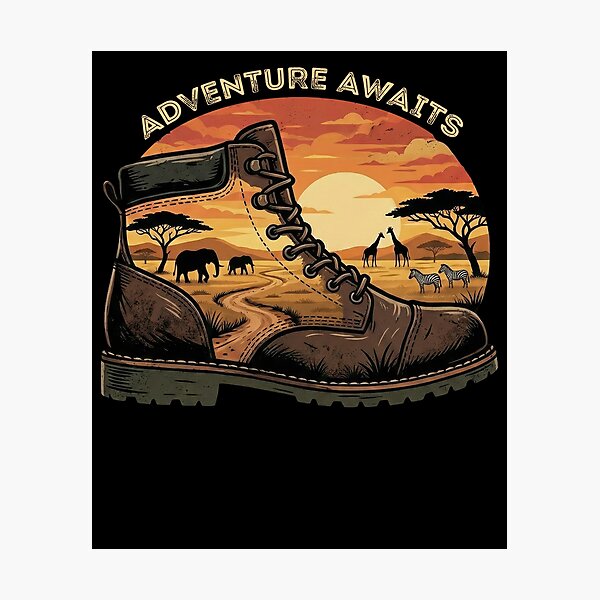Item preview, Adventure Awaits Safari Hiking Boot Wildlife designed and sold by d247.