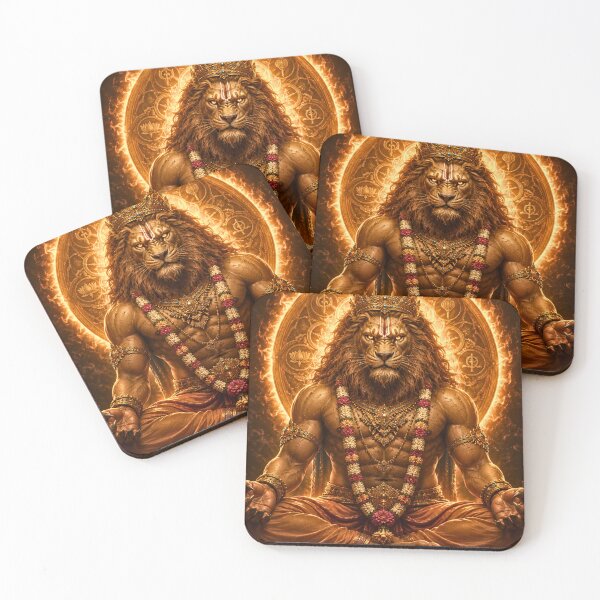 Item preview, Ugra Narasimha Meditation Portrait | Sacred Cosmic Lion Deity Art designed and sold by Homyar.
