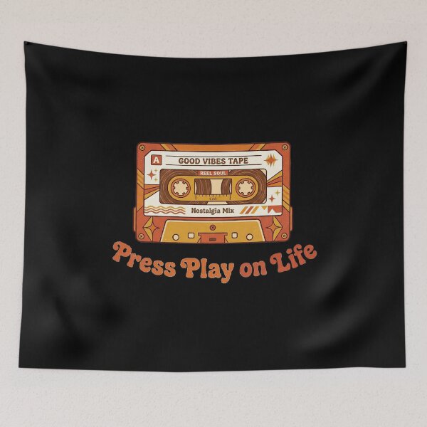 Item preview, Retro Groovy Burnt Orange Press Play on Life Cassette Tape designed and sold by Osmose-Studio.