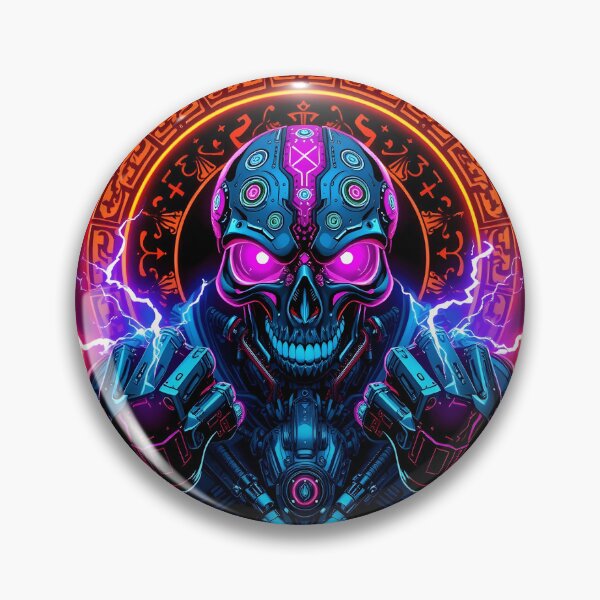 Item preview, Futuristic Bionic Skull with Neon Runic Lightning | Cyber Warrior Art designed and sold by SupernovaNote.