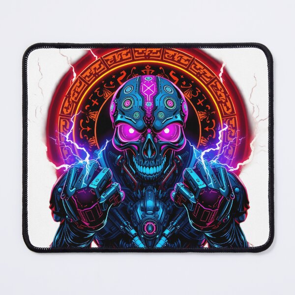 Item preview, Futuristic Bionic Skull with Neon Runic Lightning | Cyber Warrior Art designed and sold by SupernovaNote.