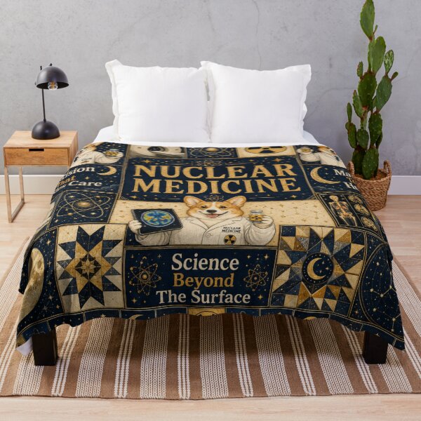 Item preview, Cute Corgi Nuclear Medicine Celestial Quilt Blanket – Medical Imaging Tech Gift, PET Scan & Gamma Camera Healthcare Decor, Radiation Awareness Week Cosmic Science Design designed and sold by ClinicalHubs.