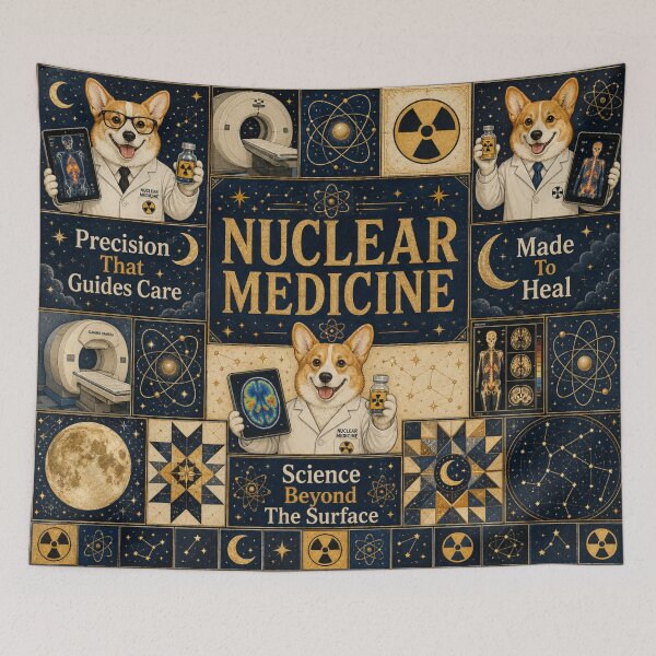 Item preview, Cute Corgi Nuclear Medicine Celestial Quilt Blanket – Medical Imaging Tech Gift, PET Scan & Gamma Camera Healthcare Decor, Radiation Awareness Week Cosmic Science Design designed and sold by ClinicalHubs.