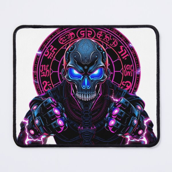 Item preview, Electric Blue Cyber-Skull with Neon Runic Energy | Sci-Fi Warrior designed and sold by SupernovaNote.