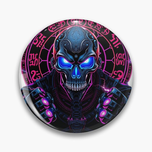 Item preview, Electric Blue Cyber-Skull with Neon Runic Energy | Sci-Fi Warrior designed and sold by SupernovaNote.
