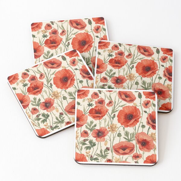 Item preview, Vintage red poppy pattern designed and sold by uunaa.