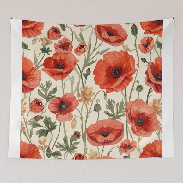 Item preview, Vintage red poppy pattern designed and sold by uunaa.