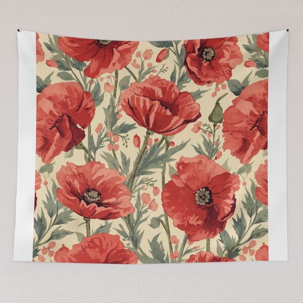 Item preview, Vintage red poppy pattern designed and sold by uunaa.