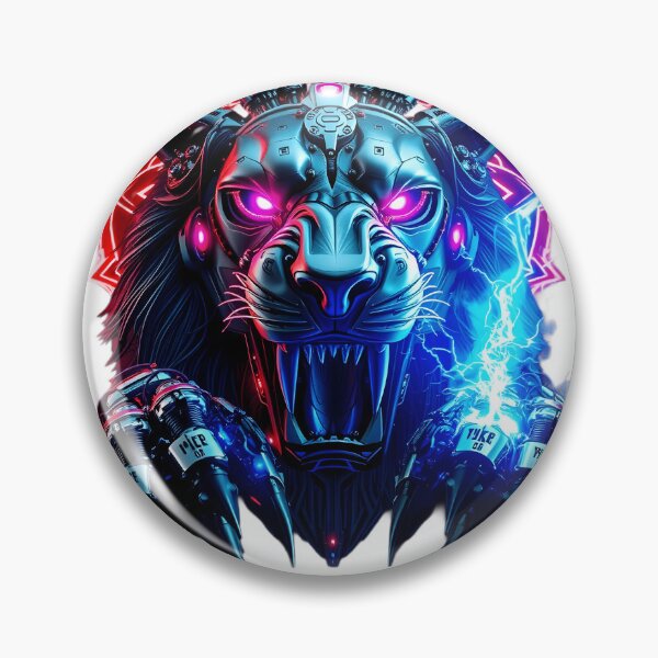 Item preview, Neon Cyber-Lion Alpha: Mech Predator with Electric Lightning designed and sold by SupernovaNote.