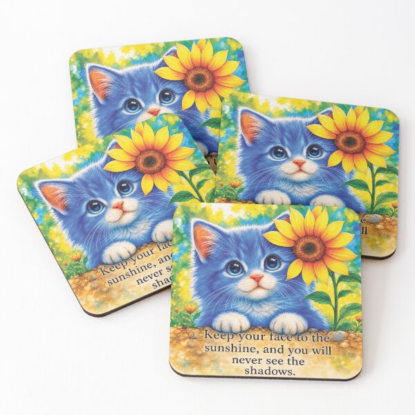 Item preview, Blue Kitten with Sunflower Sunshine Quote designed and sold by Mindful56.