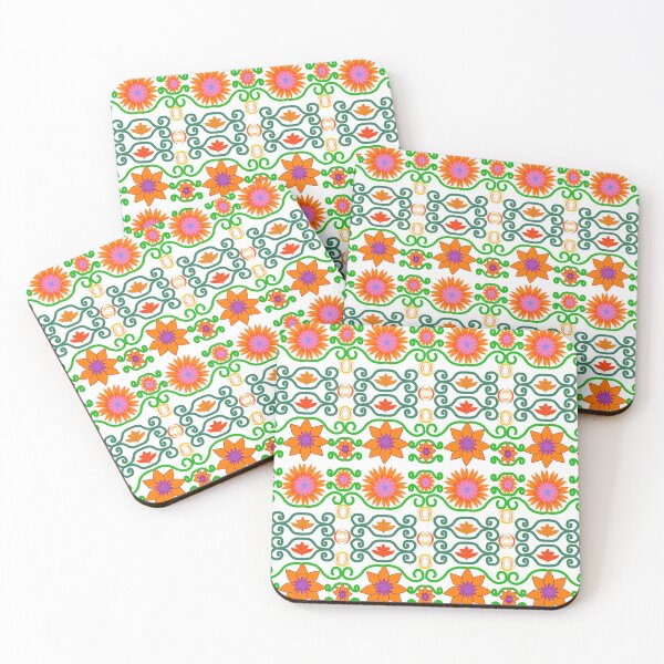 Item preview, Orange Floral Seamless Pattern with Decorative Ornamental Elements and Green Vines designed and sold by Ei-Ei.