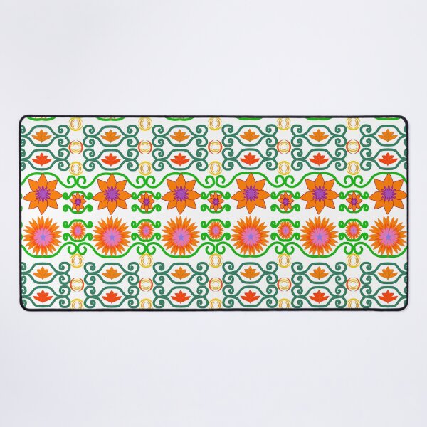 Item preview, Orange Floral Seamless Pattern with Decorative Ornamental Elements and Green Vines designed and sold by Ei-Ei.