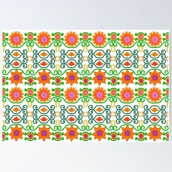 Item preview, Orange Floral Seamless Pattern with Decorative Ornamental Elements and Green Vines designed and sold by EiArtist.