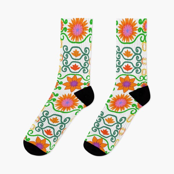 Item preview, Orange Floral Seamless Pattern with Decorative Ornamental Elements and Green Vines designed and sold by EiArtist.