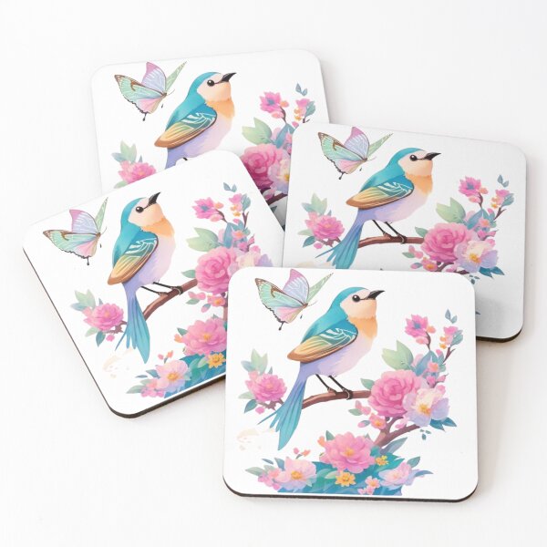 Item preview, "Reserved for spring: Charming pastel bird design with lush blossoms and butterfly – a poetic work of art for spring lovers" designed and sold by CoolContent Factory.