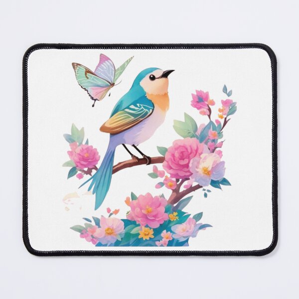 Item preview, "Reserved for spring: Charming pastel bird design with lush blossoms and butterfly – a poetic work of art for spring lovers" designed and sold by CoolContent Factory.