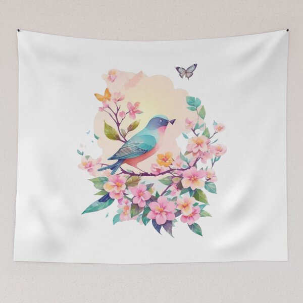 Item preview, "Spring without sneezing: Charming bird illustration in pastel watercolor style for blooming walls and good mood – guaranteed pollen-free" designed and sold by CoolContent Factory.