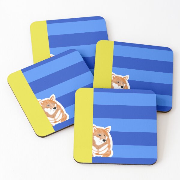 Item preview, 80's vibes colors (blue, yellow) with red Shiba Inu designed and sold by ShibaCruise-On.