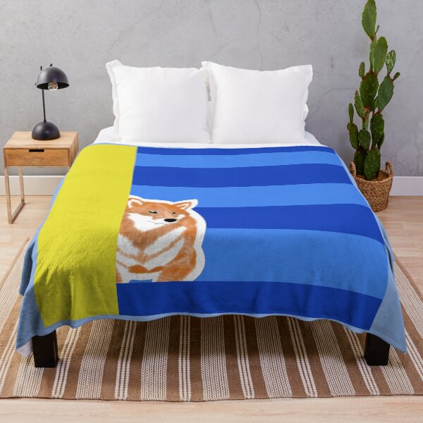 Item preview, 80's vibes colors (blue, yellow) with red Shiba Inu designed and sold by ShibaCruise-On.