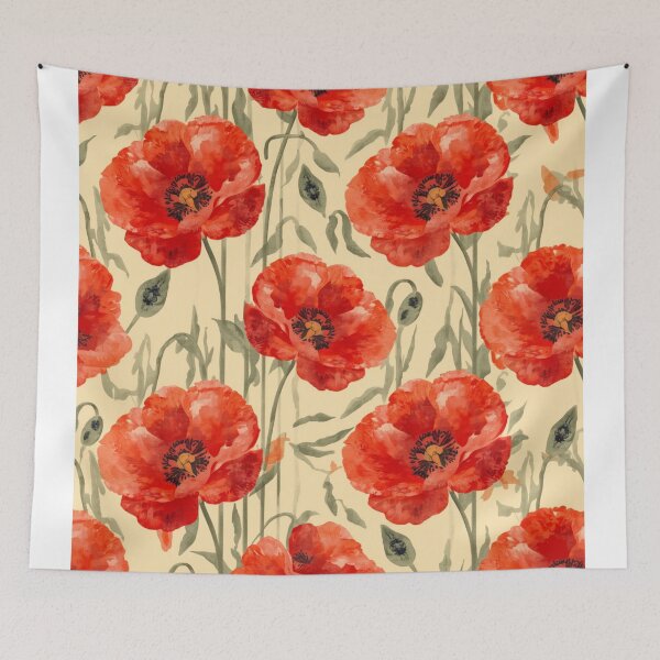 Item preview, Vintage red poppy pattern designed and sold by uunaa.