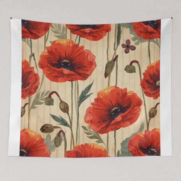 Item preview, Vintage red poppy pattern designed and sold by uunaa.