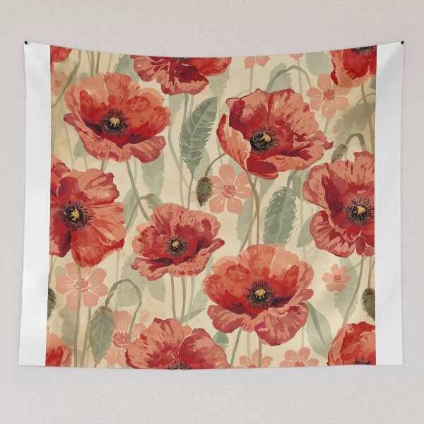 Item preview, Vintage red poppy pattern designed and sold by uunaa.