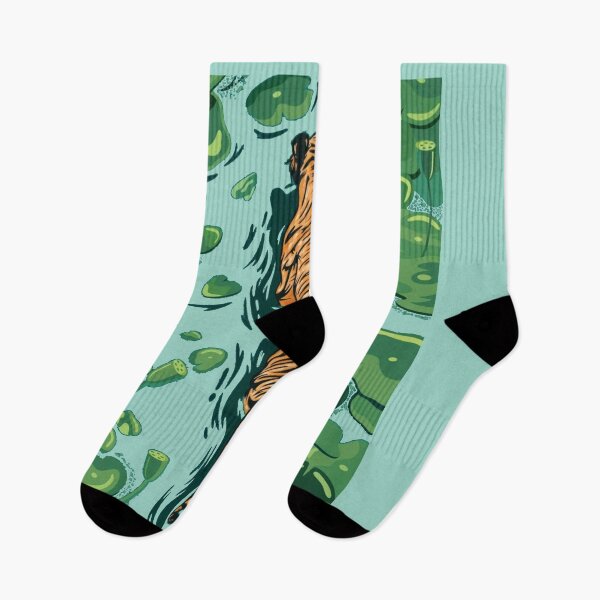 Item preview, Tiger Walking Through Lotus Pond Wildlife Illustration Art designed and sold by The craft.