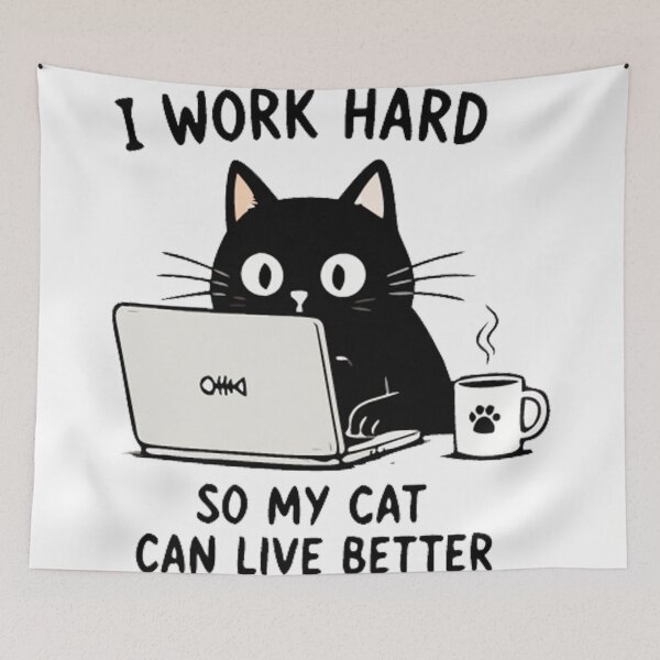 Item preview, I Work Hard So My Cat Can Live Better Funny Cat Lover Shirt designed and sold by FAFshop.