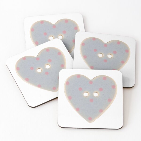 Item preview, blue pink polka dot heart button designed and sold by teethfairy.