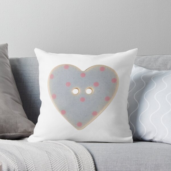 Item preview, blue pink polka dot heart button designed and sold by teethfairy.
