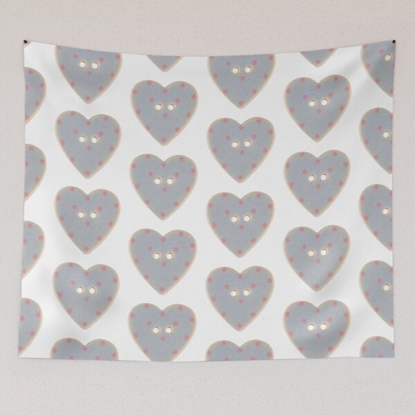 Item preview, blue pink polka dot heart button designed and sold by teethfairy.