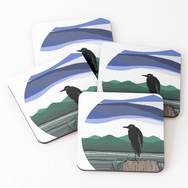 Item preview, Blue Heron at Twilight, Pacific Northwest Wildlife Nature Illustration designed and sold by MirelaBadea.