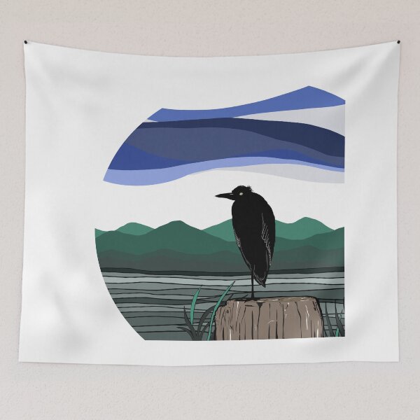 Item preview, Blue Heron at Twilight, Pacific Northwest Wildlife Nature Illustration designed and sold by MirelaBadea.