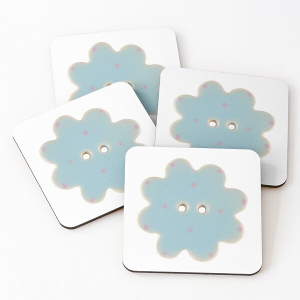 Item preview, blue pink polka dot flower button designed and sold by teethfairy.