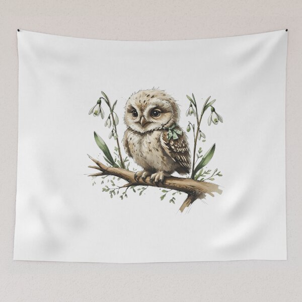 Item preview, Cute Woodland Owl Snowdrop Illustration designed and sold by AQUILAKREO.