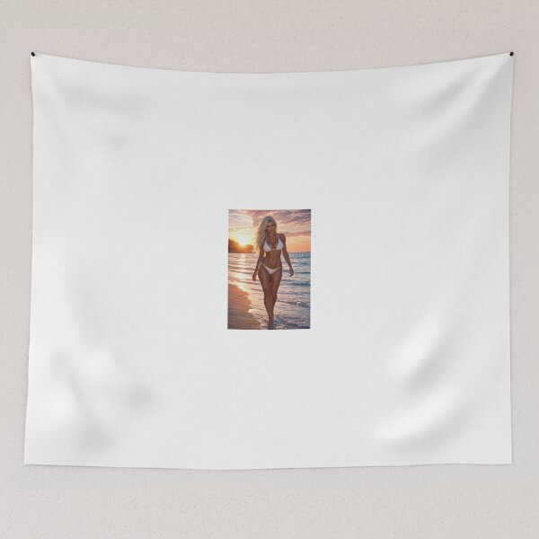 Item preview, Blonde Woman in White Bikini at Sunset Beach designed and sold by CathryneDelamort.