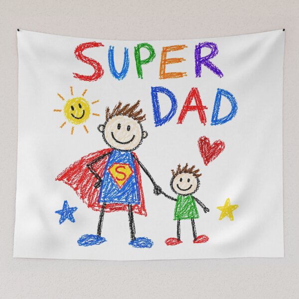 Item preview, Super Dad Crayon Drawing Flying Superhero Father Child Art Print Gift for Dad designed and sold by Arbacus.