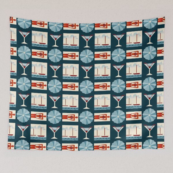 Item preview, Retro Summer Resort Grid - Geometric Mid Century Pattern designed and sold by UniqueDesign751.