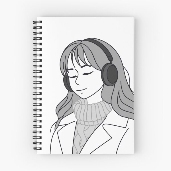 Artikelvorschau, Gemütliches Mädchen mit Kopfhörern: Lo-Fi Chill Line Art entworfen und verkauft von MissSairung.