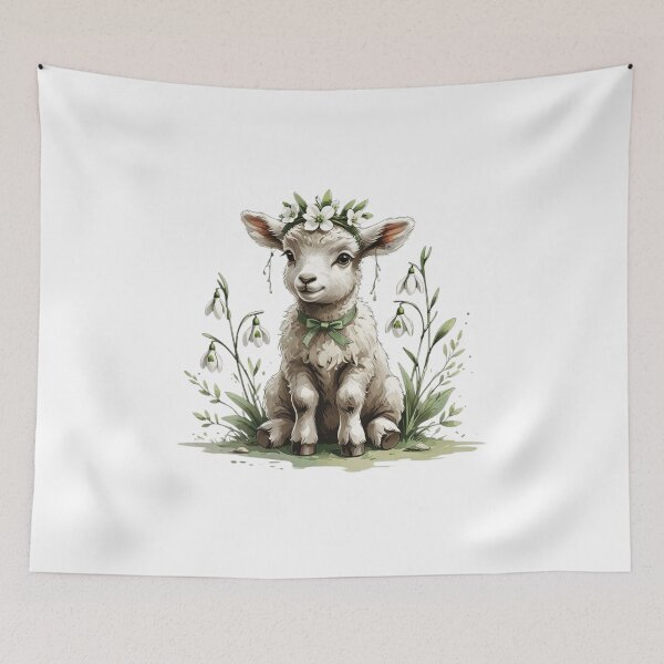 Item preview, Cute Woodland Lamb Snowdrop Flowers designed and sold by AQUILAKREO.