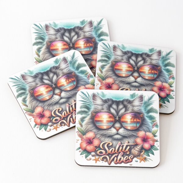 Item preview, Cat with Tropical Sunglasses and Flowers designed and sold by Artdrop62.