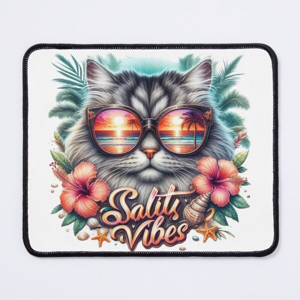 Item preview, Cat with Tropical Sunglasses and Flowers designed and sold by Artdrop62.