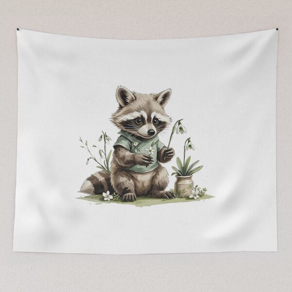 Item preview, Cute Woodland Raccoon Snowdrop Illustration designed and sold by AQUILAKREO.