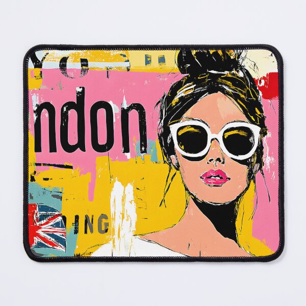 Item preview, Union Jack Street Style - Fashionable Woman in Oversized Sunglasses and Vibrant London Pop Energy designed and sold by OlfactoART Studio.
