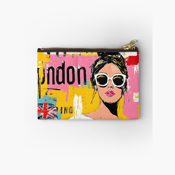 Item preview, Union Jack Street Style - Fashionable Woman in Oversized Sunglasses and Vibrant London Pop Energy designed and sold by OlfactoART Studio.