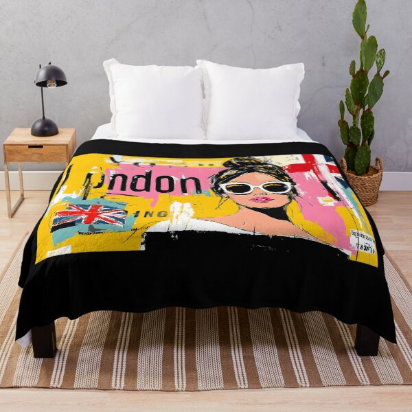 Item preview, Union Jack Street Style - Fashionable Woman in Oversized Sunglasses and Vibrant London Pop Energy designed and sold by OlfactoART Studio.