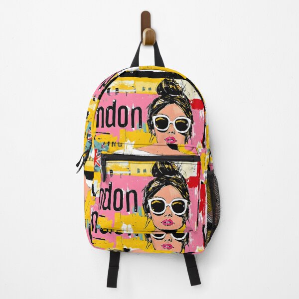Item preview, Union Jack Street Style - Fashionable Woman in Oversized Sunglasses and Vibrant London Pop Energy designed and sold by OlfactoART Studio.