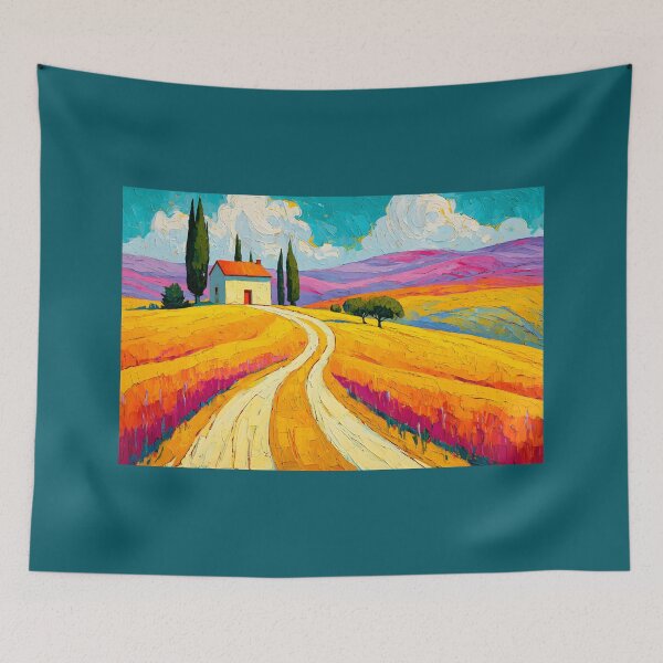 Item preview, Tuscan Countryside Serenity - Rolling Hills Cypress Trees and a Quiet Home Beneath Colorful Skies designed and sold by OlfactoART Studio.