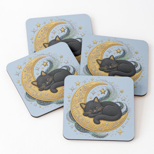 Item preview, Title Sleeping Black Cat on Golden Crescent Moon designed and sold by Kevin Shearer.